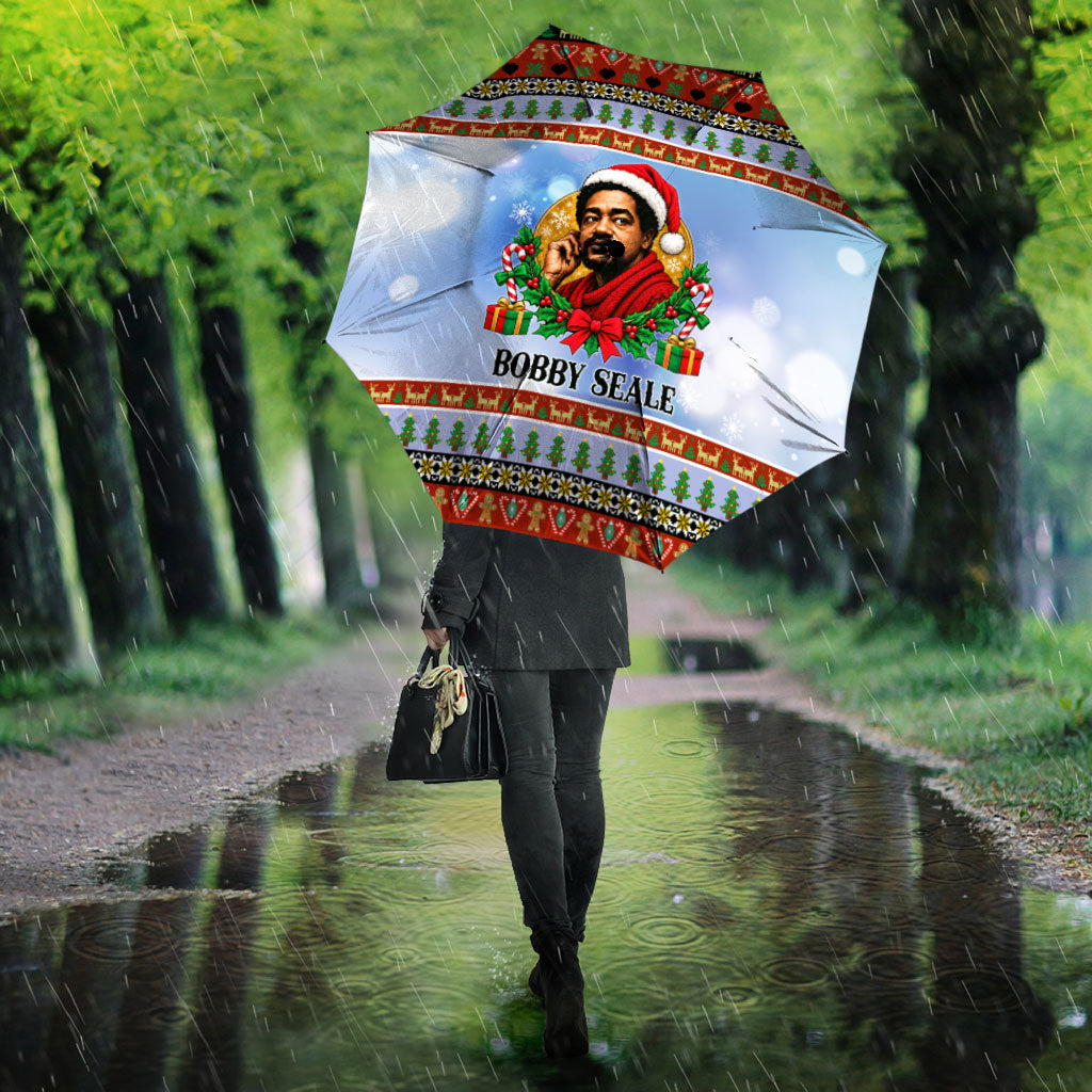 Bobby Seale Christmas Umbrella Retro Ugly Christmas Pattern Festive Activist Portrait