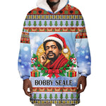 Bobby Seale Christmas Wearable Blanket Hoodie Retro Ugly Christmas Pattern Festive Activist Portrait