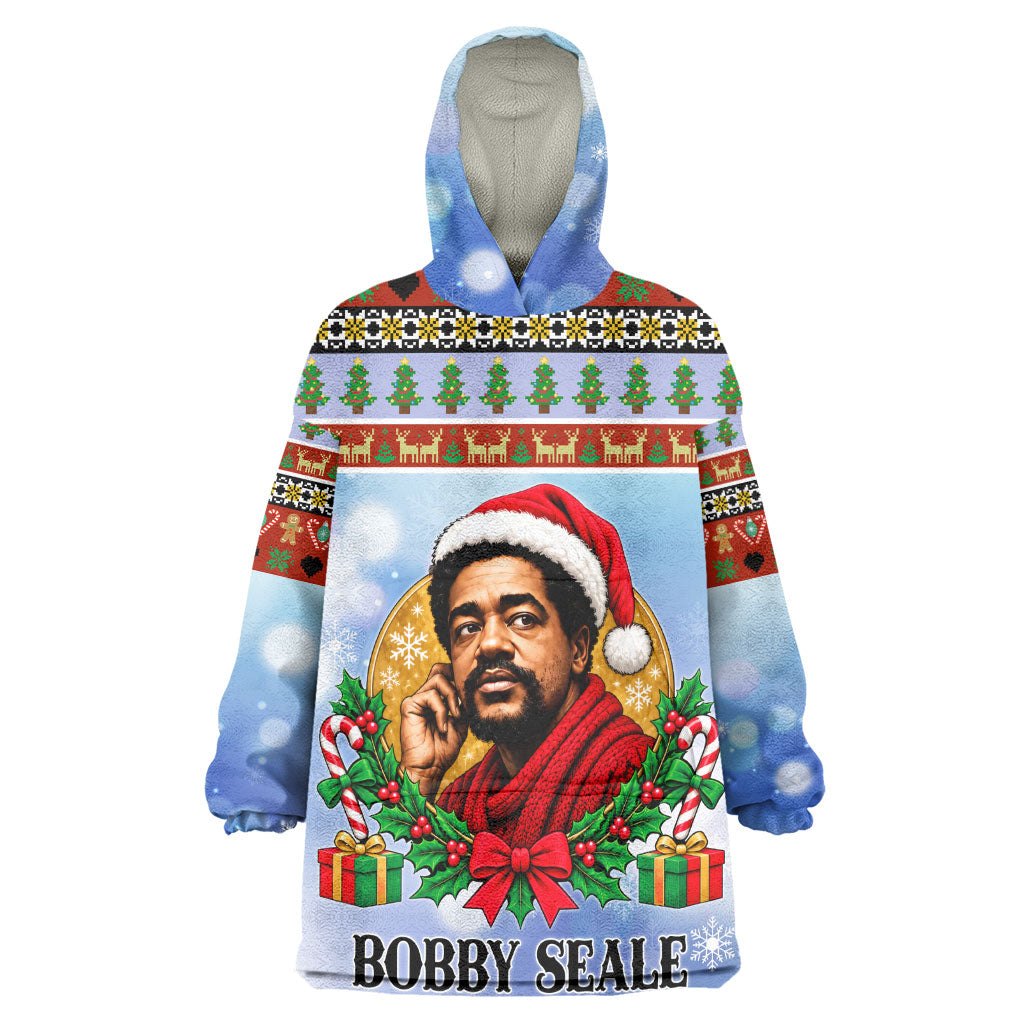 Bobby Seale Christmas Wearable Blanket Hoodie Retro Ugly Christmas Pattern Festive Activist Portrait