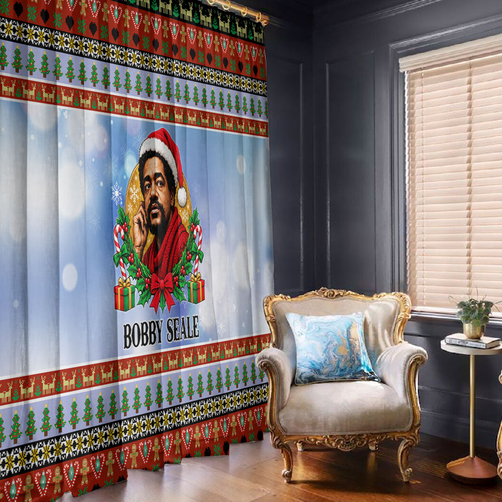Bobby Seale Christmas Window Curtain Retro Ugly Christmas Pattern Festive Activist Portrait