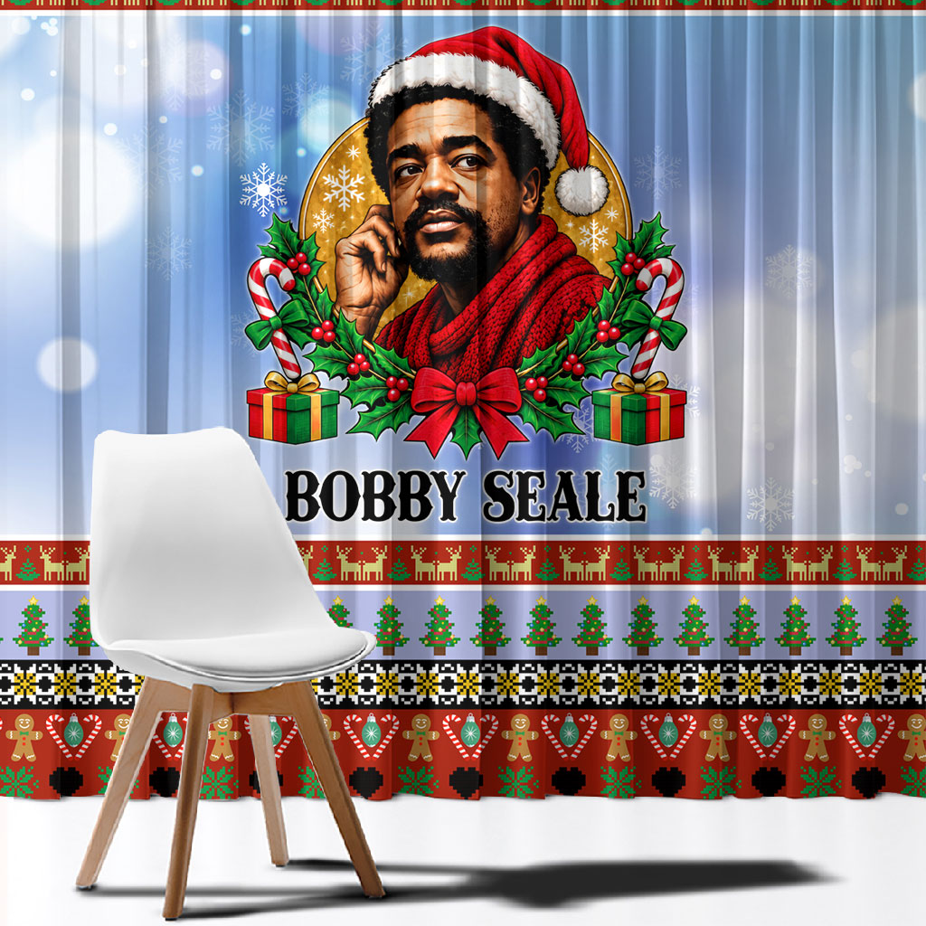 Bobby Seale Christmas Window Curtain Retro Ugly Christmas Pattern Festive Activist Portrait