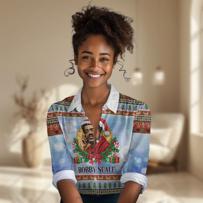 Bobby Seale Christmas Women Casual Shirt Retro Ugly Christmas Pattern Festive Activist Portrait