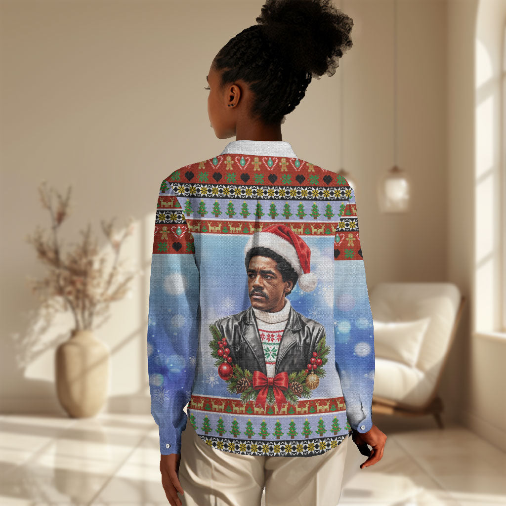 Bobby Seale Christmas Women Casual Shirt Retro Ugly Christmas Pattern Festive Activist Portrait
