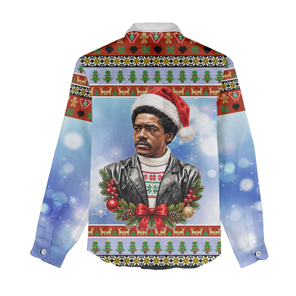 Bobby Seale Christmas Women Casual Shirt Retro Ugly Christmas Pattern Festive Activist Portrait