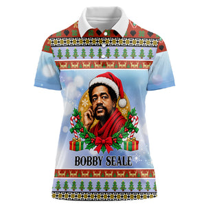 Bobby Seale Christmas Women Polo Shirt Retro Ugly Christmas Pattern Festive Activist Portrait