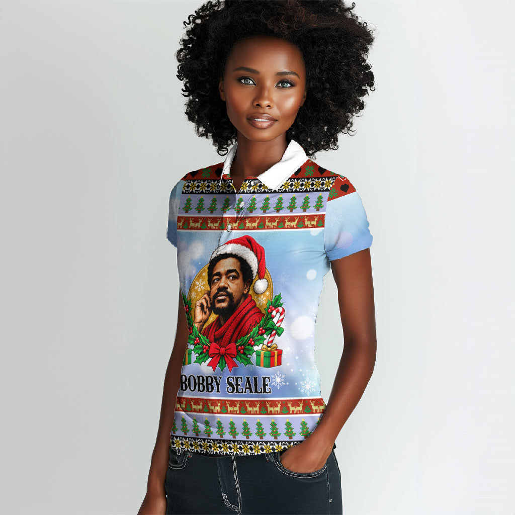 Bobby Seale Christmas Women Polo Shirt Retro Ugly Christmas Pattern Festive Activist Portrait