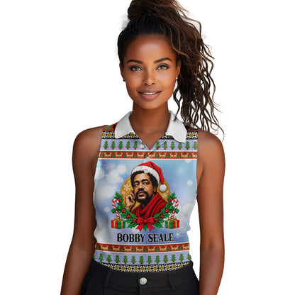 Bobby Seale Christmas Women Sleeveless Polo Shirt Retro Ugly Christmas Pattern Festive Activist Portrait