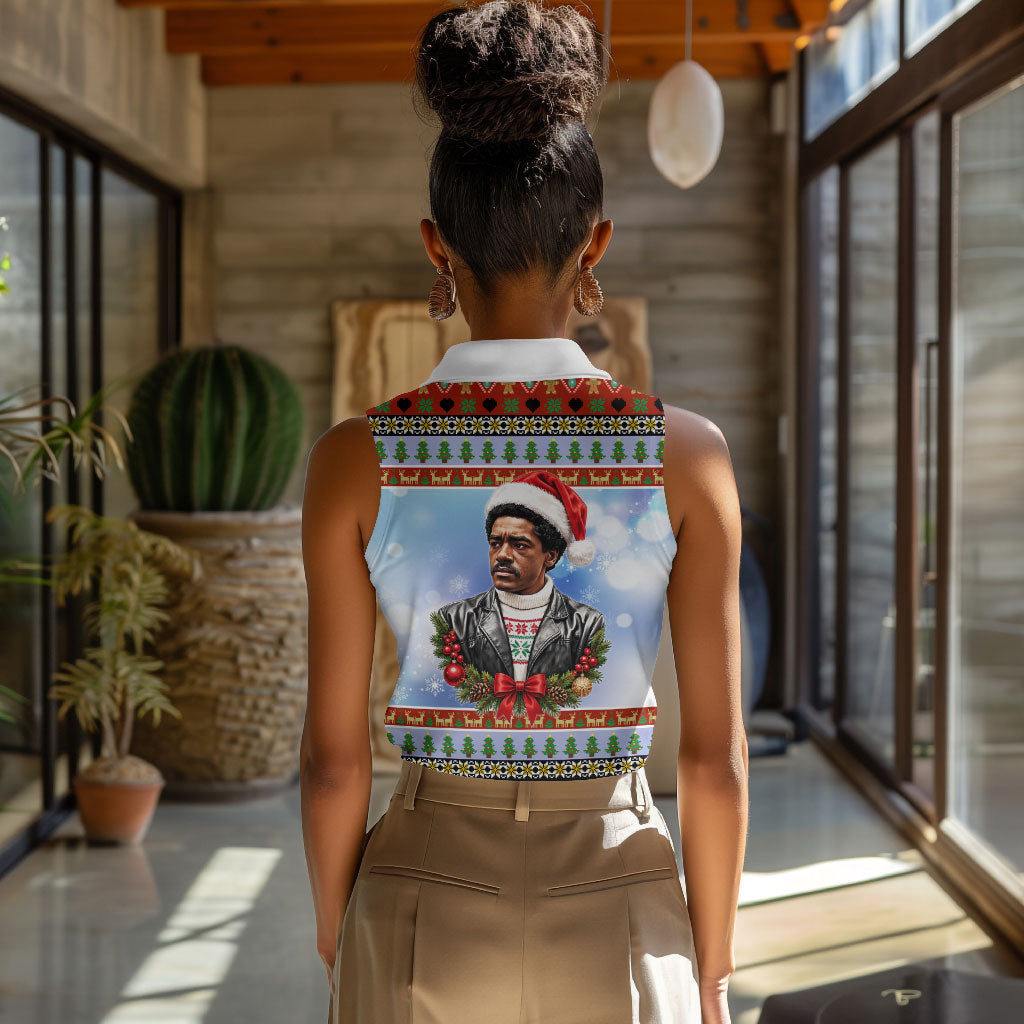 Bobby Seale Christmas Women Sleeveless Polo Shirt Retro Ugly Christmas Pattern Festive Activist Portrait