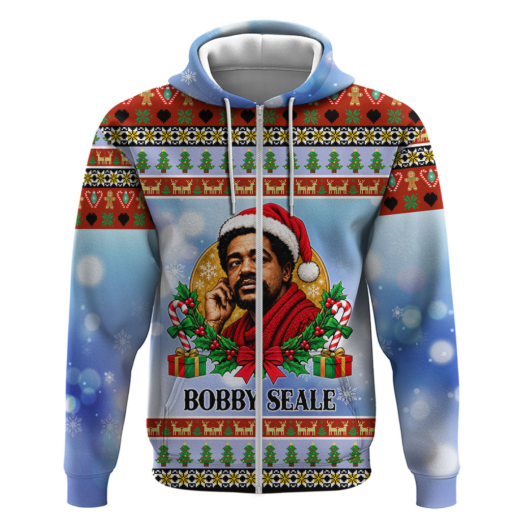Bobby Seale Christmas Zip Hoodie Retro Ugly Christmas Pattern Festive Activist Portrait