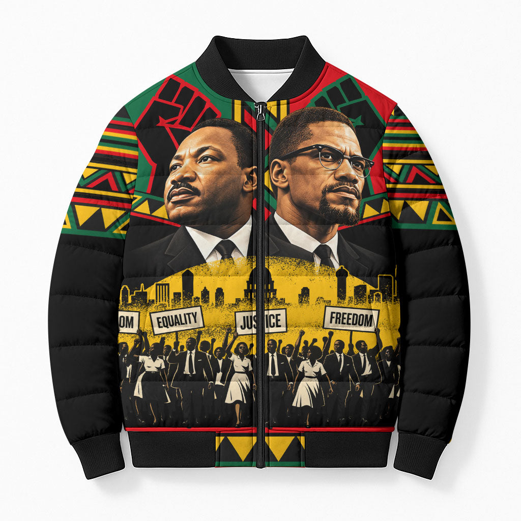 Martin Luther King Jr And Malcolm X Bomber Puffer Jacket Civil Rights Leaders - Black History Equality Freedom March