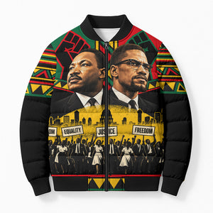 Martin Luther King Jr And Malcolm X Bomber Puffer Jacket Civil Rights Leaders - Black History Equality Freedom March