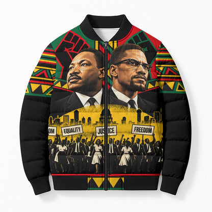 Martin Luther King Jr And Malcolm X Bomber Puffer Jacket Civil Rights Leaders - Black History Equality Freedom March