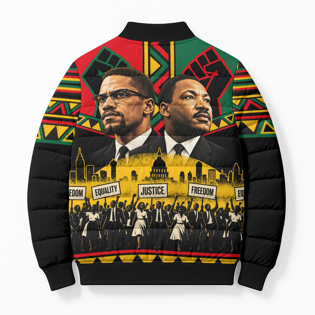 Martin Luther King Jr And Malcolm X Bomber Puffer Jacket Civil Rights Leaders - Black History Equality Freedom March