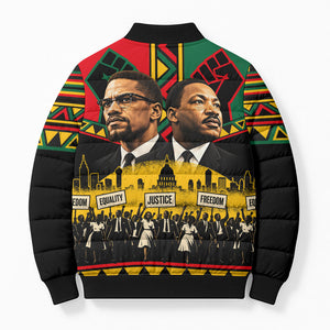 Martin Luther King Jr And Malcolm X Bomber Puffer Jacket Civil Rights Leaders - Black History Equality Freedom March