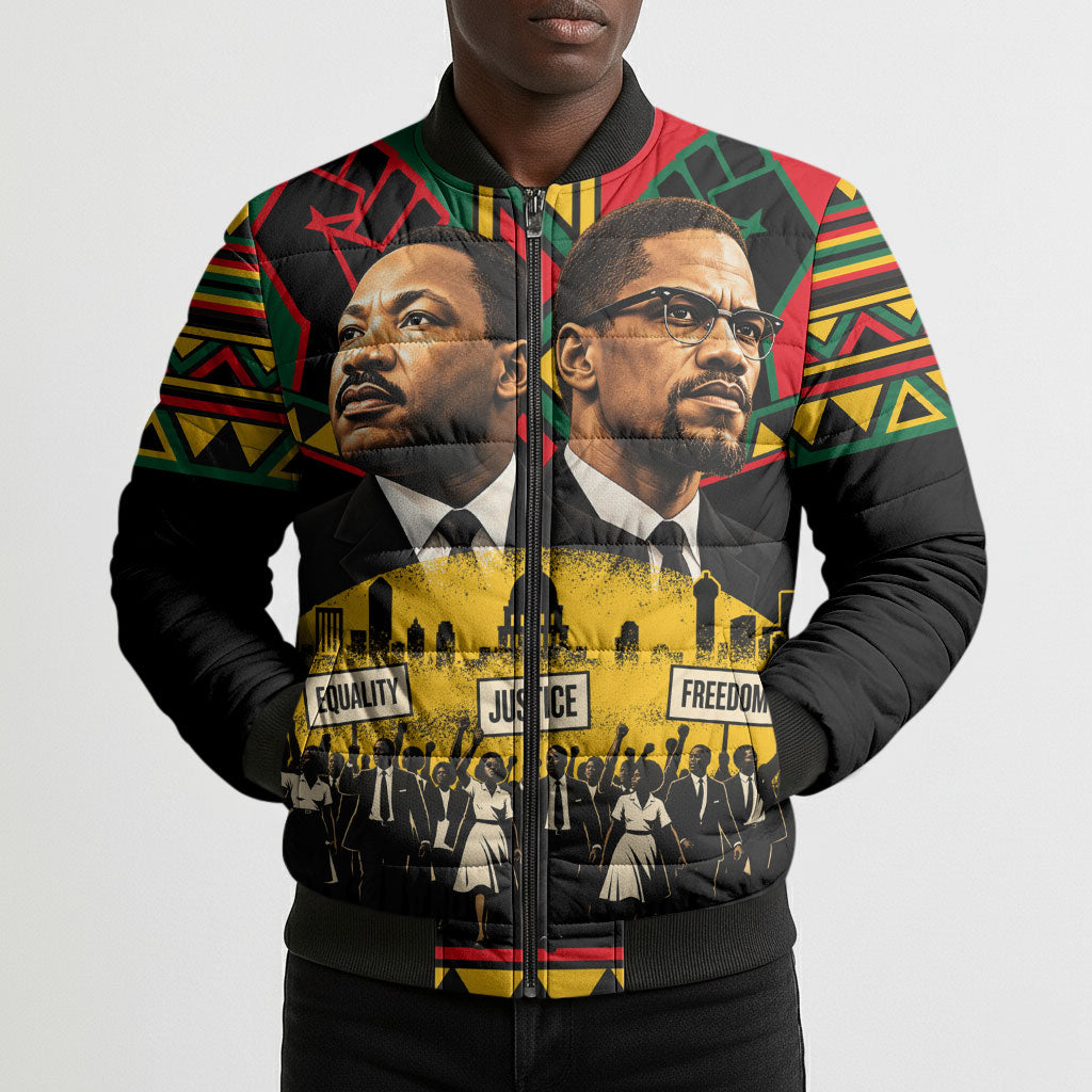 Martin Luther King Jr And Malcolm X Bomber Puffer Jacket Civil Rights Leaders - Black History Equality Freedom March