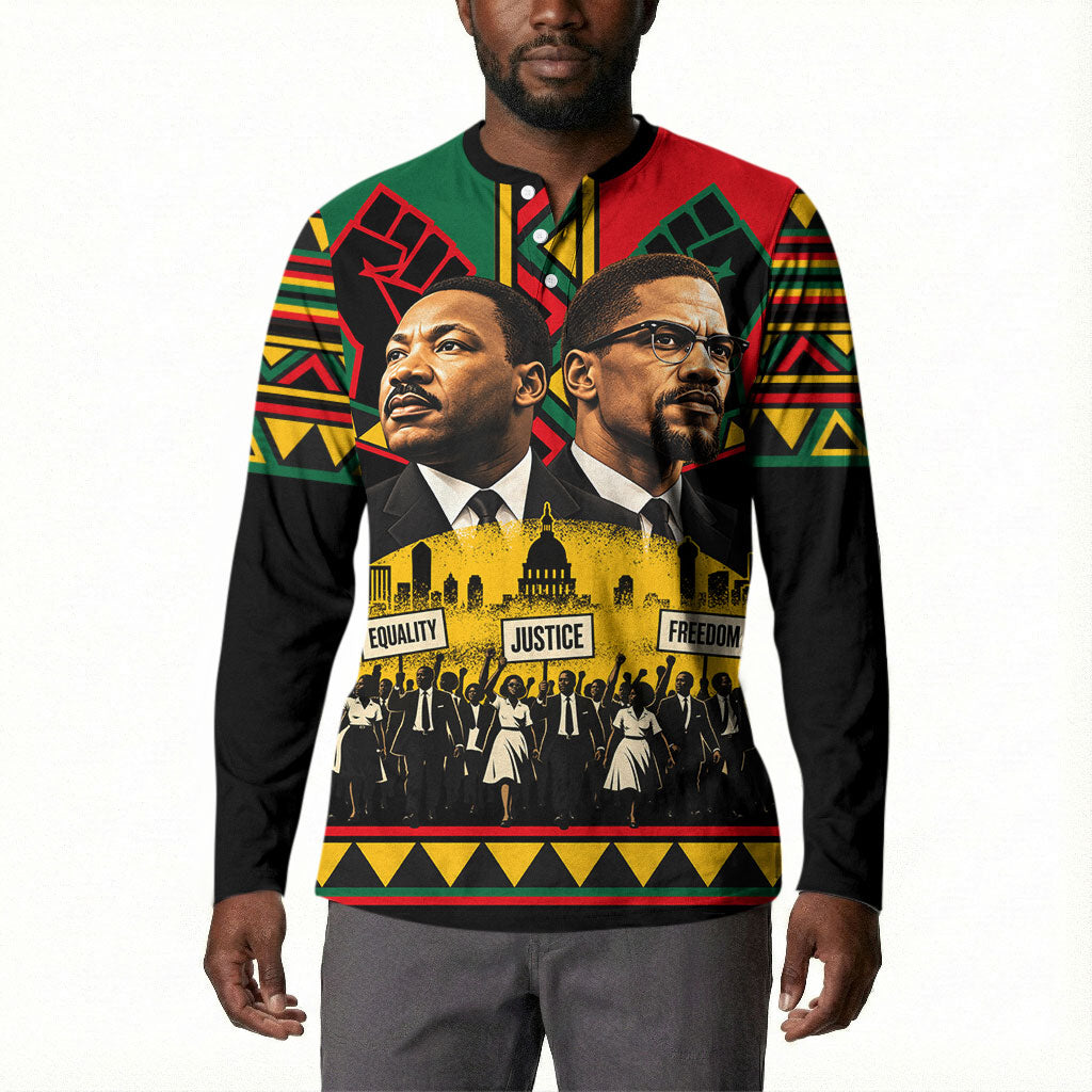 Martin Luther King Jr And Malcolm X Button Sweatshirt Civil Rights Leaders - Black History Equality Freedom March