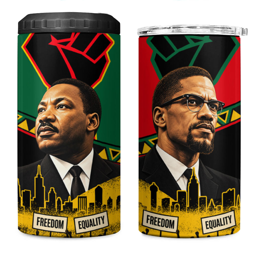 Martin Luther King Jr And Malcolm X 4 in 1 Can Cooler Tumbler Civil Rights Leaders - Black History Equality Freedom March