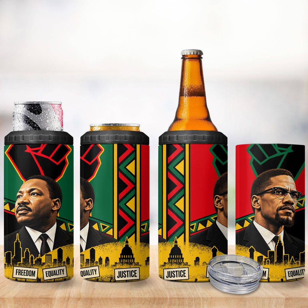 Martin Luther King Jr And Malcolm X 4 in 1 Can Cooler Tumbler Civil Rights Leaders - Black History Equality Freedom March