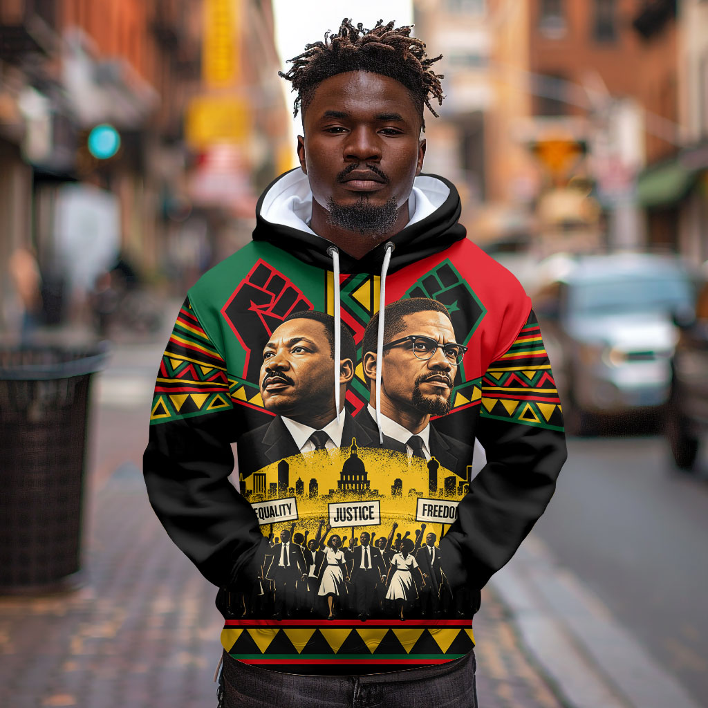Martin Luther King Jr And Malcolm X Hoodie Civil Rights Leaders - Black History Equality Freedom March