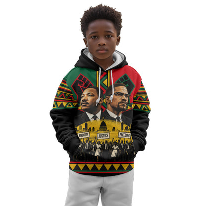 Martin Luther King Jr And Malcolm X Kid Hoodie Civil Rights Leaders - Black History Equality Freedom March
