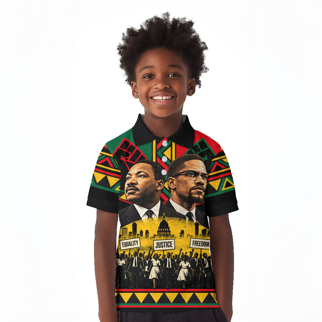 Martin Luther King Jr And Malcolm X Kid Polo Shirt Civil Rights Leaders - Black History Equality Freedom March