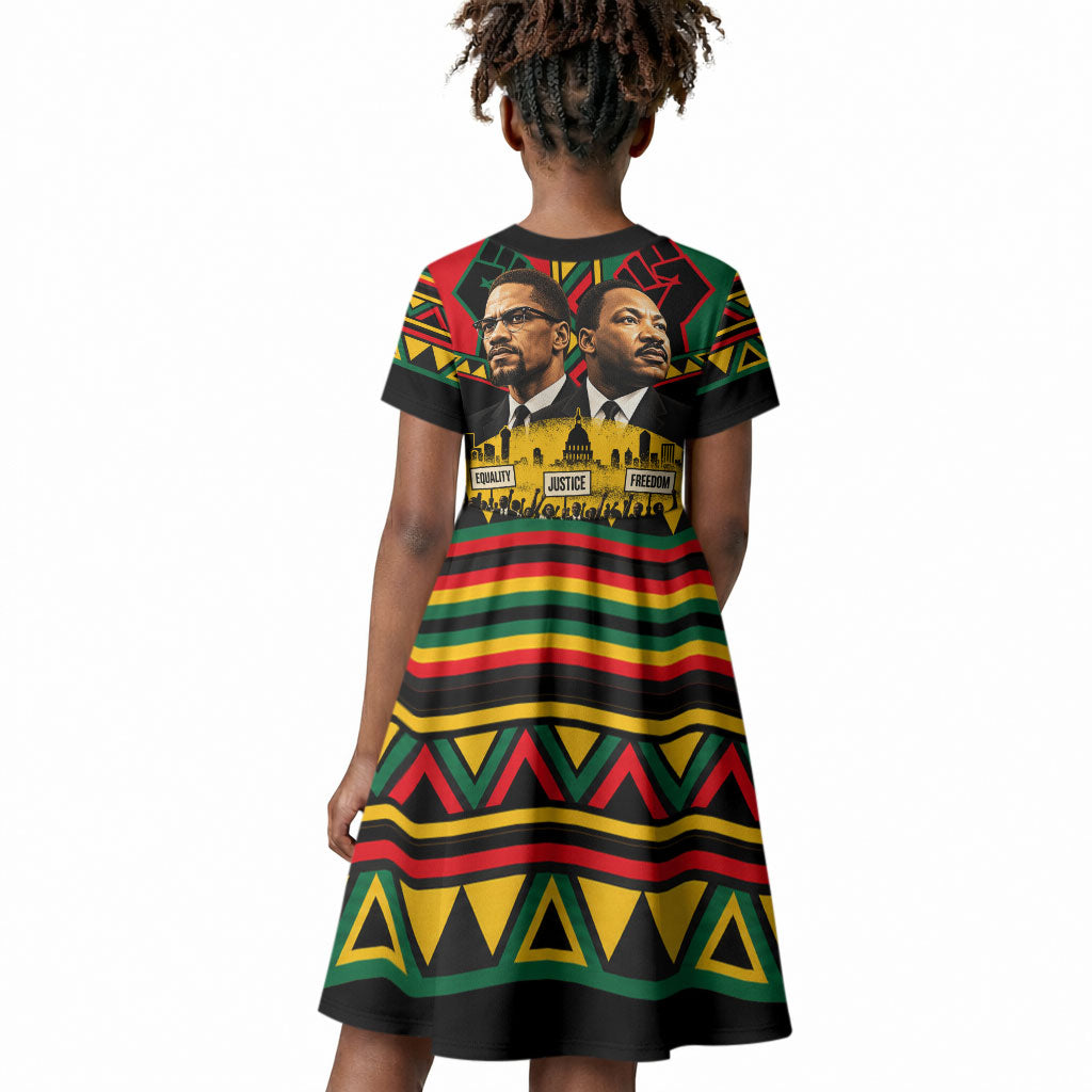 Martin Luther King Jr And Malcolm X Kid Short Sleeve Dress Civil Rights Leaders - Black History Equality Freedom March
