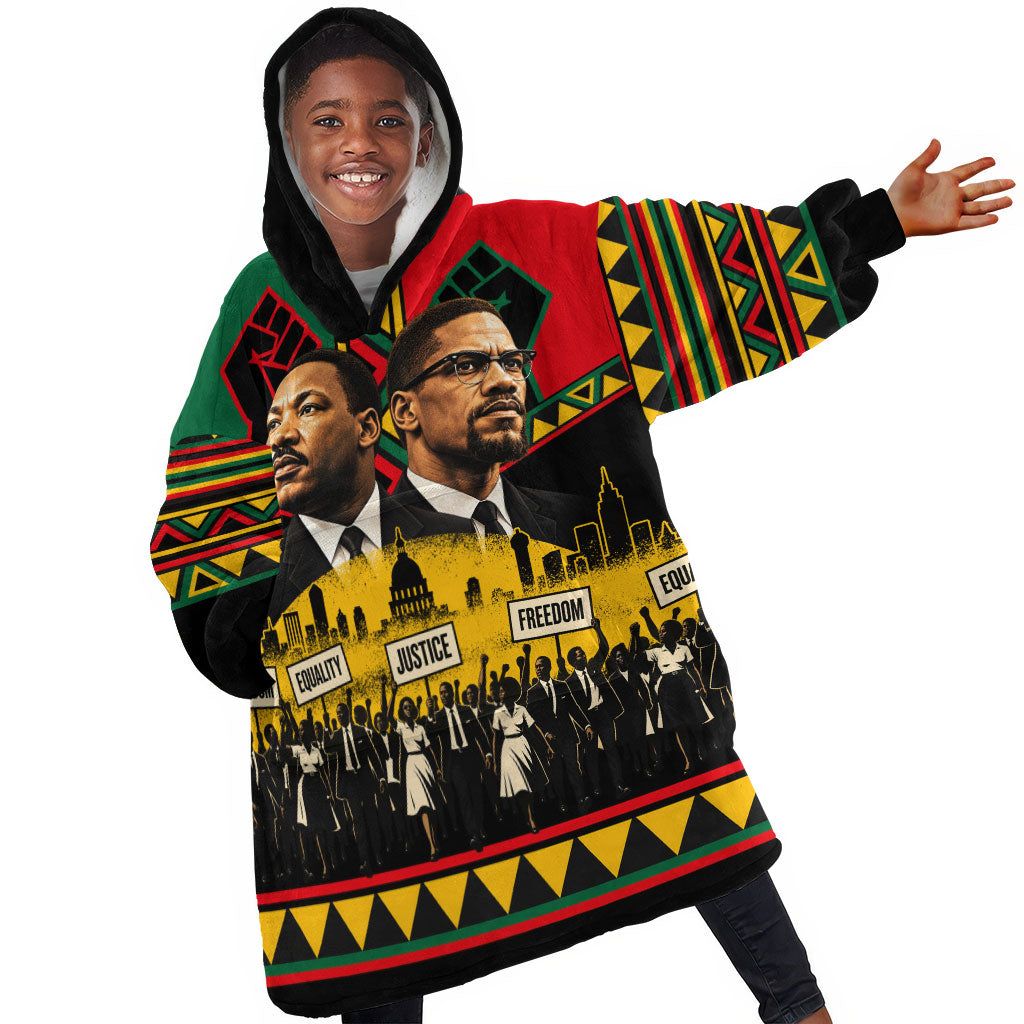 Martin Luther King Jr And Malcolm X Kid Wearable Blanket Hoodie Civil Rights Leaders - Black History Equality Freedom March