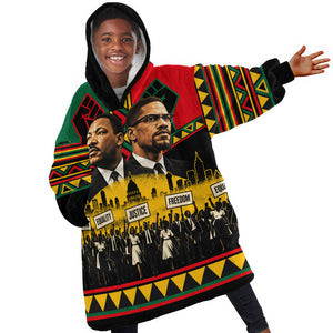 Martin Luther King Jr And Malcolm X Kid Wearable Blanket Hoodie Civil Rights Leaders - Black History Equality Freedom March