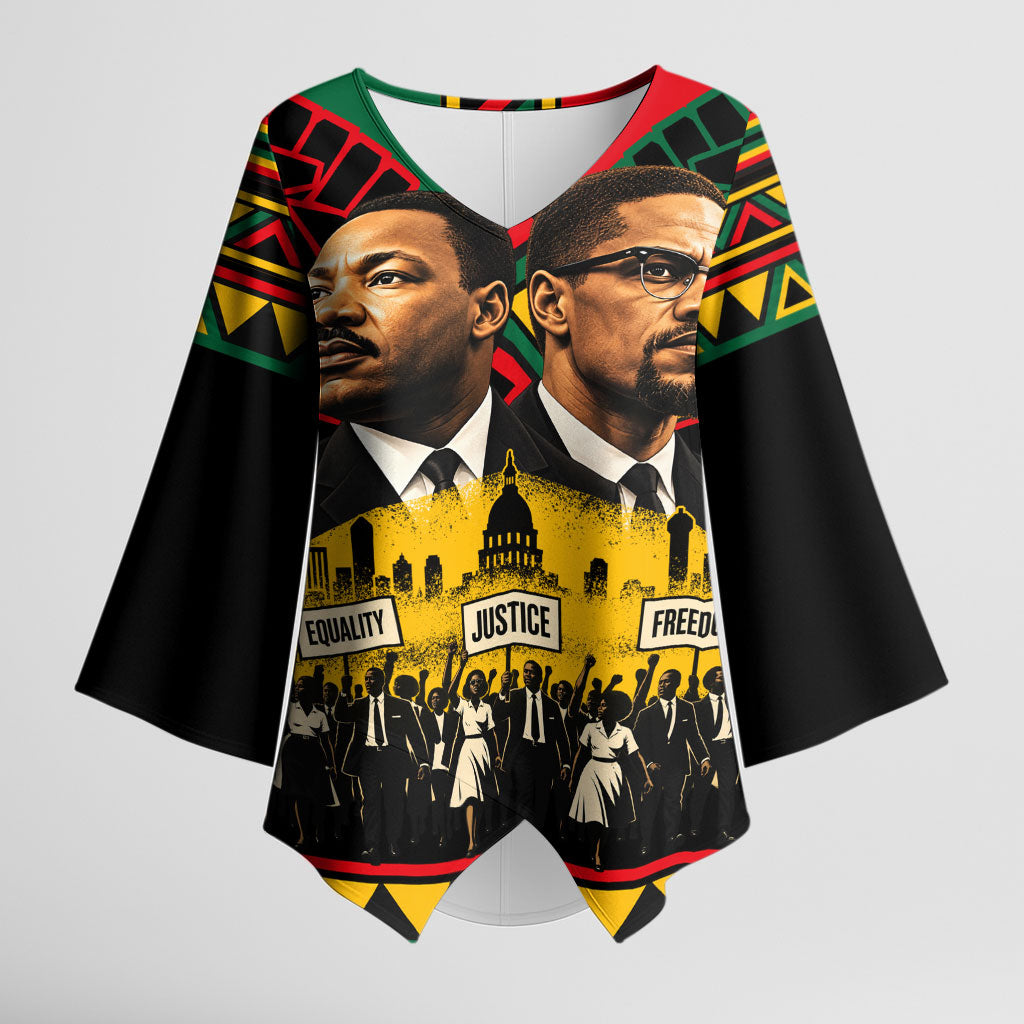 Martin Luther King Jr And Malcolm X Kimono Sleeve Blouse Civil Rights Leaders - Black History Equality Freedom March