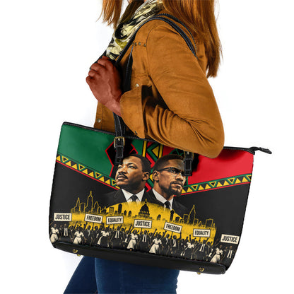 Martin Luther King Jr And Malcolm X Leather Tote Bag Civil Rights Leaders - Black History Equality Freedom March
