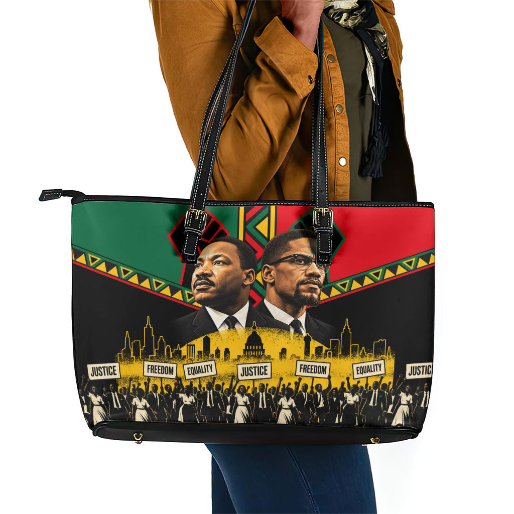 Martin Luther King Jr And Malcolm X Leather Tote Bag Civil Rights Leaders - Black History Equality Freedom March