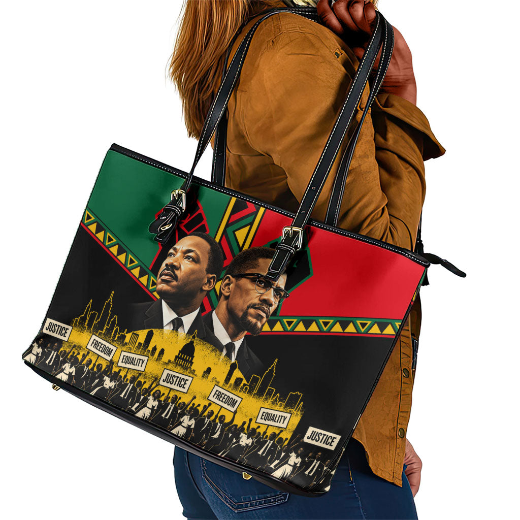 Martin Luther King Jr And Malcolm X Leather Tote Bag Civil Rights Leaders - Black History Equality Freedom March