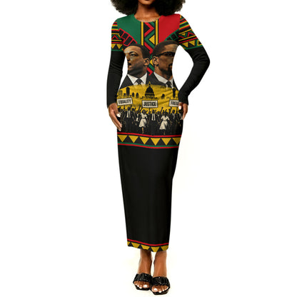 Martin Luther King Jr And Malcolm X Long Sleeve Bodycon Dress Civil Rights Leaders - Black History Equality Freedom March
