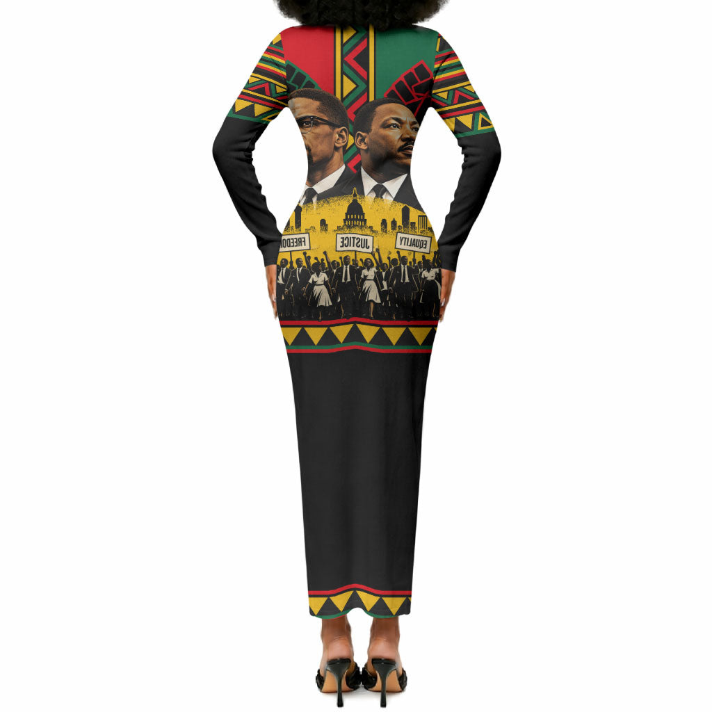 Martin Luther King Jr And Malcolm X Long Sleeve Bodycon Dress Civil Rights Leaders - Black History Equality Freedom March