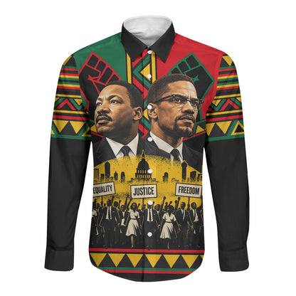 Martin Luther King Jr And Malcolm X Long Sleeve Button Shirt Civil Rights Leaders - Black History Equality Freedom March