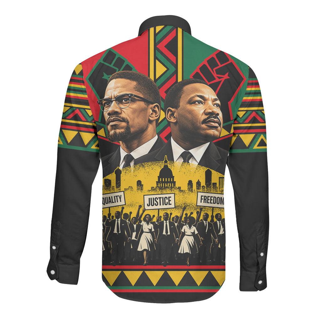 Martin Luther King Jr And Malcolm X Long Sleeve Button Shirt Civil Rights Leaders - Black History Equality Freedom March