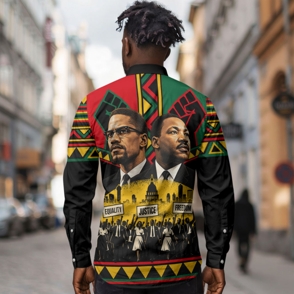 Martin Luther King Jr And Malcolm X Long Sleeve Button Shirt Civil Rights Leaders - Black History Equality Freedom March