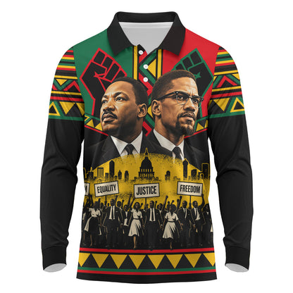 Martin Luther King Jr And Malcolm X Long Sleeve Polo Shirt Civil Rights Leaders - Black History Equality Freedom March