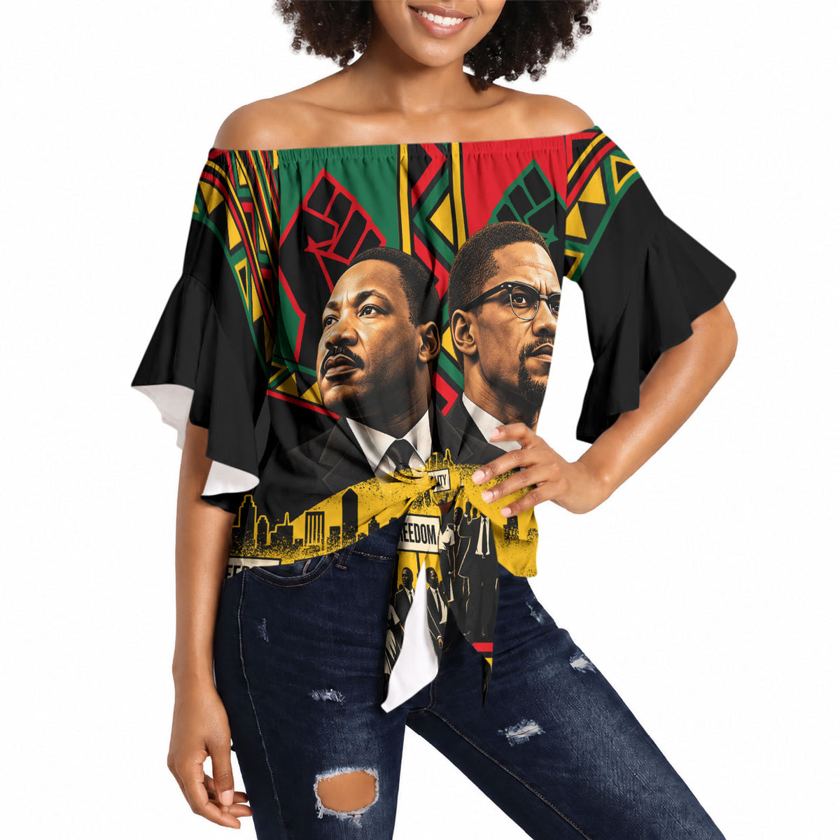 Martin Luther King Jr And Malcolm X Off Shoulder Wrap Waist Top Civil Rights Leaders - Black History Equality Freedom March