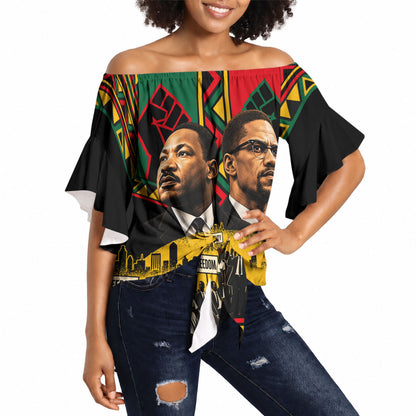 Martin Luther King Jr And Malcolm X Off Shoulder Wrap Waist Top Civil Rights Leaders - Black History Equality Freedom March