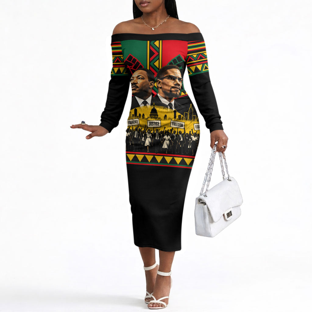 Martin Luther King Jr And Malcolm X Off The Shoulder Long Sleeve Dress Civil Rights Leaders - Black History Equality Freedom March