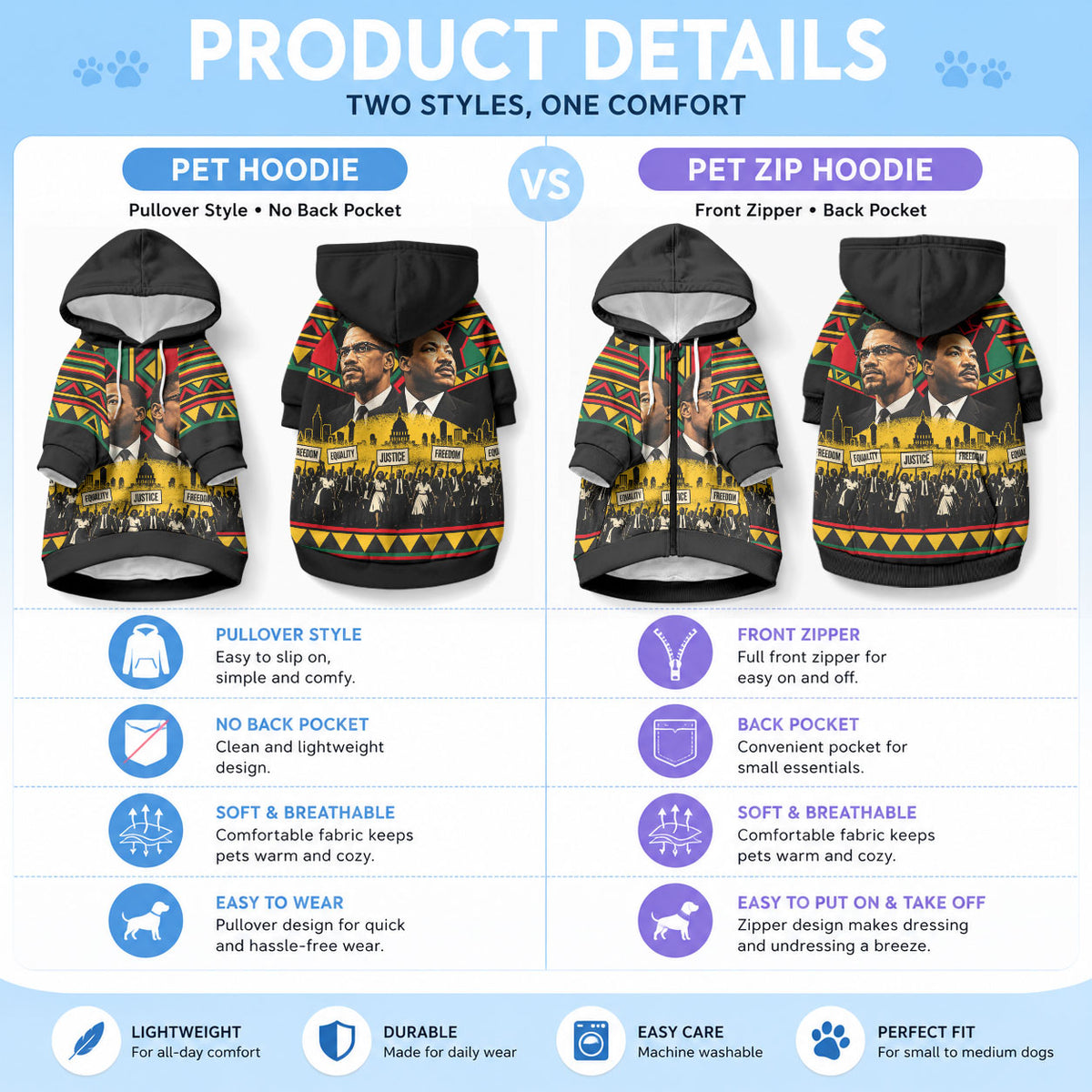 Martin Luther King Jr And Malcolm X Pet Hoodie Civil Rights Leaders - Black History Equality Freedom March