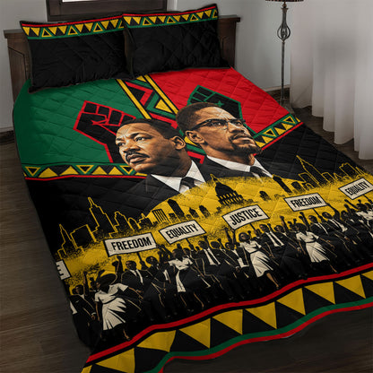Martin Luther King Jr And Malcolm X Quilt Bed Set Civil Rights Leaders - Black History Equality Freedom March