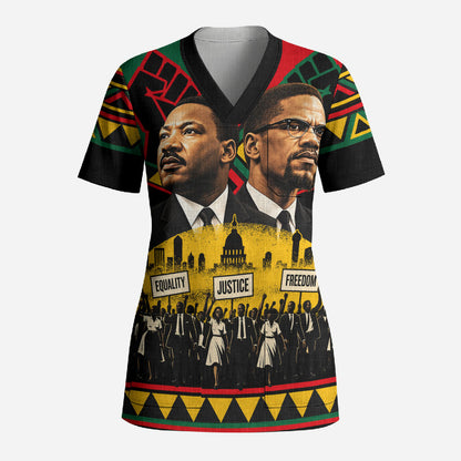 Martin Luther King Jr And Malcolm X Scrub Top Civil Rights Leaders - Black History Equality Freedom March