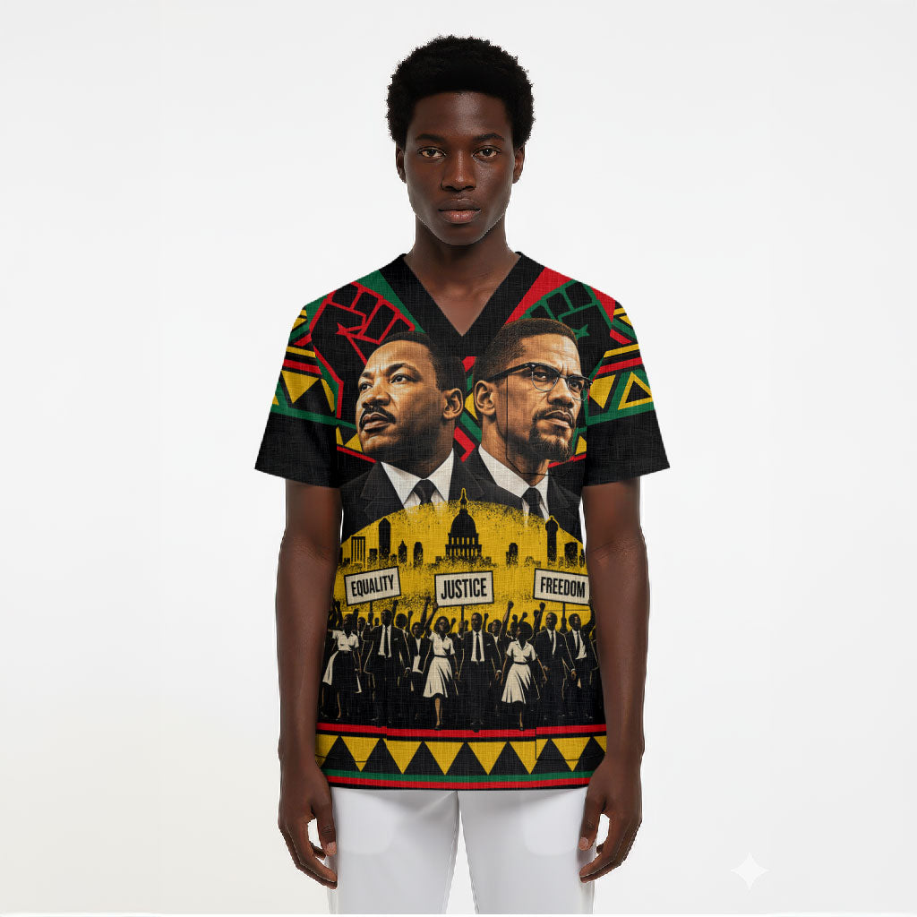 Martin Luther King Jr And Malcolm X Scrub Top Civil Rights Leaders - Black History Equality Freedom March