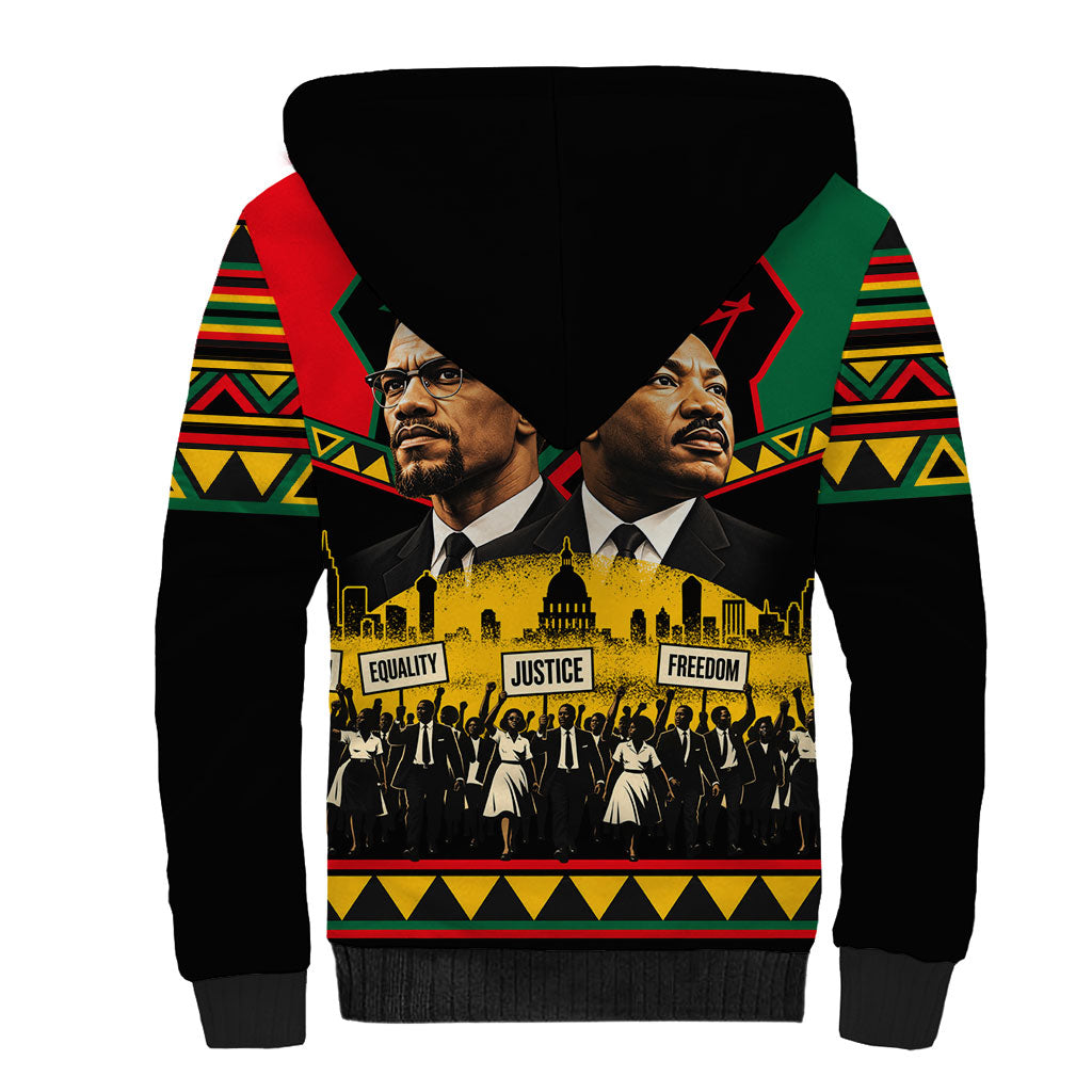 Martin Luther King Jr And Malcolm X Sherpa Hoodie Civil Rights Leaders - Black History Equality Freedom March