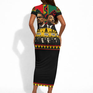 Martin Luther King Jr And Malcolm X Short Sleeve Bodycon Dress Civil Rights Leaders - Black History Equality Freedom March
