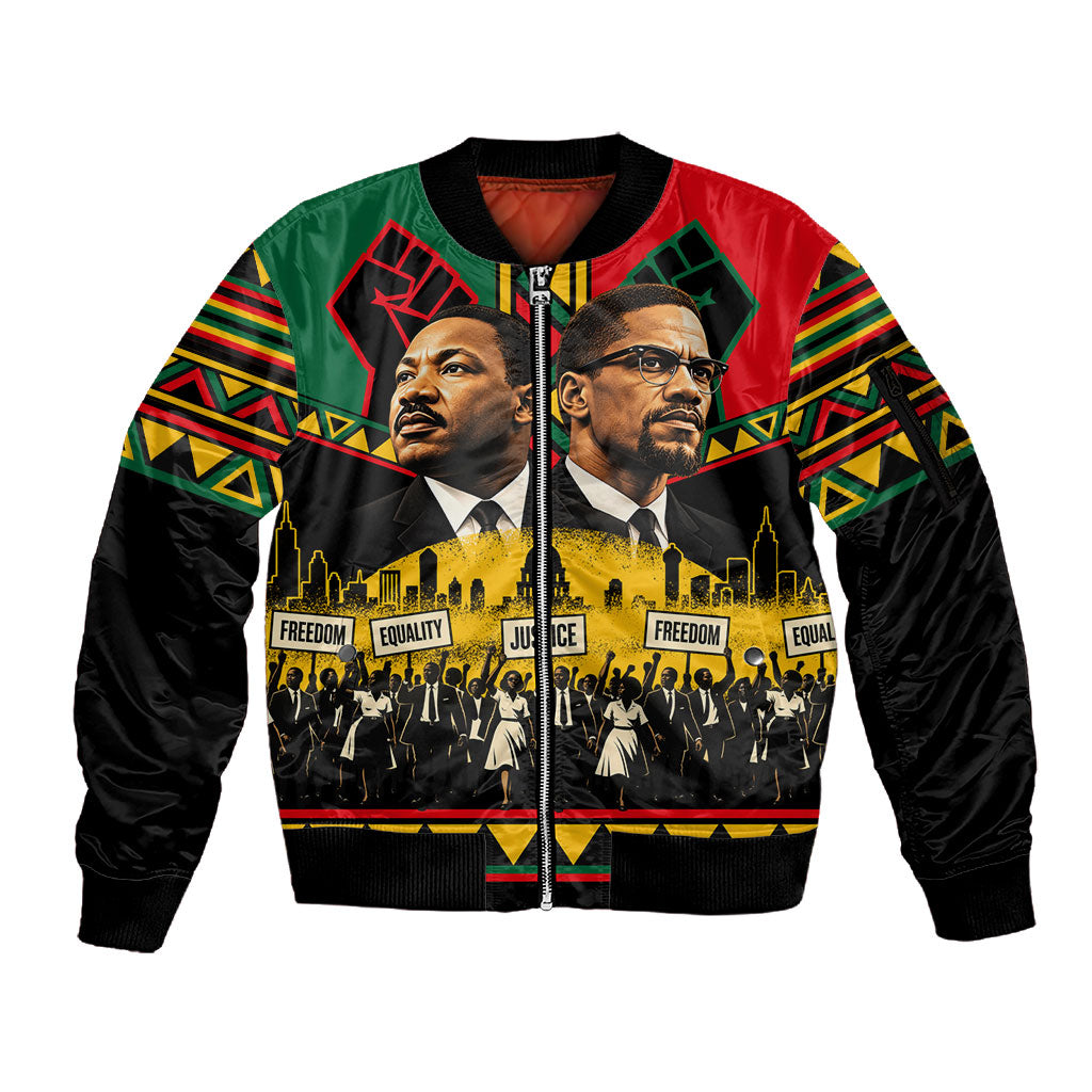Martin Luther King Jr And Malcolm X Sleeve Zip Bomber Jacket Civil Rights Leaders - Black History Equality Freedom March