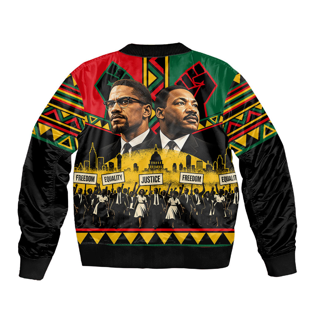Martin Luther King Jr And Malcolm X Sleeve Zip Bomber Jacket Civil Rights Leaders - Black History Equality Freedom March