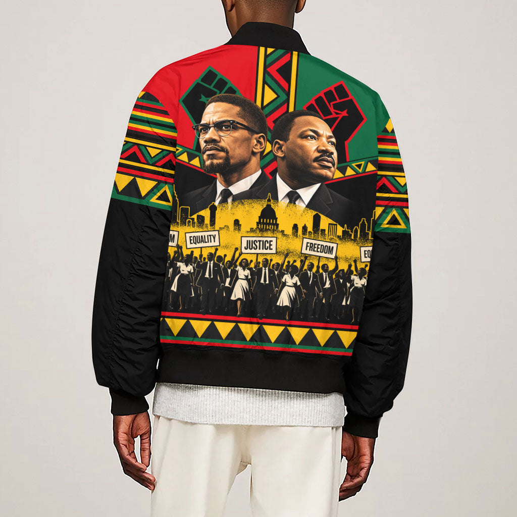 Martin Luther King Jr And Malcolm X Sleeve Zip Bomber Jacket Civil Rights Leaders - Black History Equality Freedom March